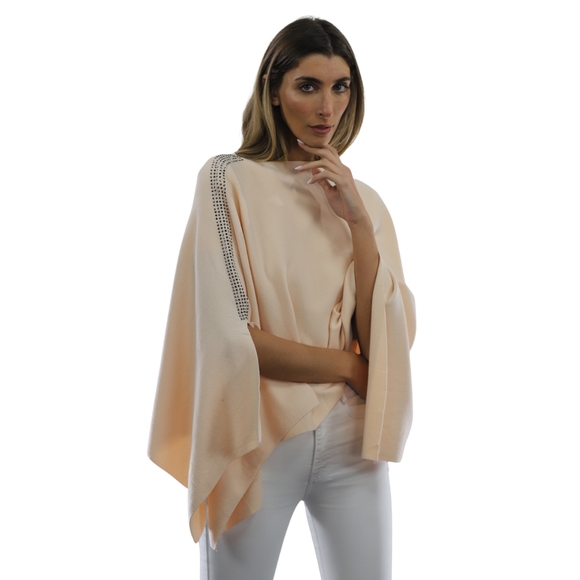 La Fiorentina Knitted Poncho with Embellishments - Peach - Picture 4 of 4